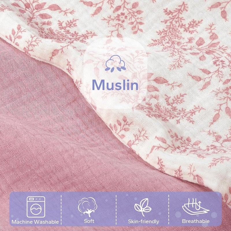 FUNUPUP Muslin Baby Lounger Cover Compatible with Snuggle Me Lounger, Infant Pillow Cover for Newborn, Removable Nest Slipcover for Boys and Girls, Only Cover, Pink & Pink Leaves - Image 3
